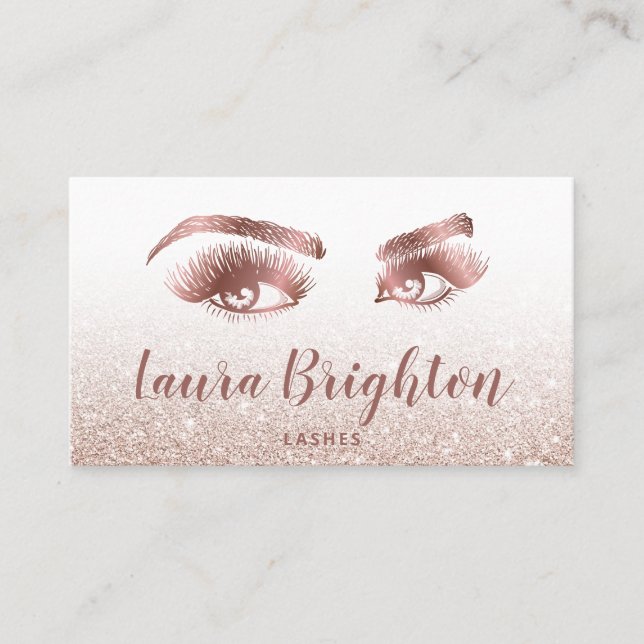 Lashes und Brows Makeup Rose Gold Glitzer Visitenkarte (Vorderseite)