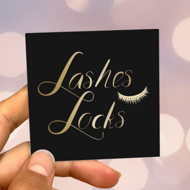Lashes und Schlösser Moderne Black & Gold Makeust  Quadratische Visitenkarte (Von Creator hochgeladen)