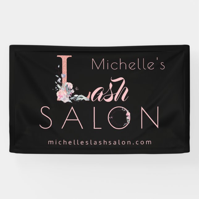 Lashsalon Ihren Namen Blumenkohl Glitzer pink schw Banner (Horizontal)