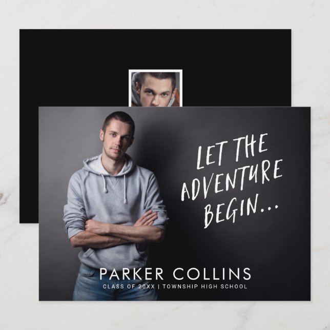 Lass Adventure Begin Foto Graduation Party Einladung (Vorne/Hinten)