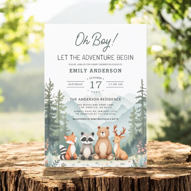Lass Adventure Begin Woodland Forest Baby Shower Einladung (Von Creator hochgeladen)