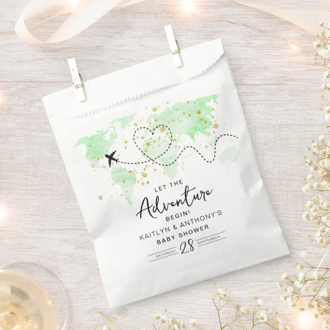 "Lass das Abenteuer an!" Reisekarte Kinderdusche Geschenktütchen (Ausgeschnitten)