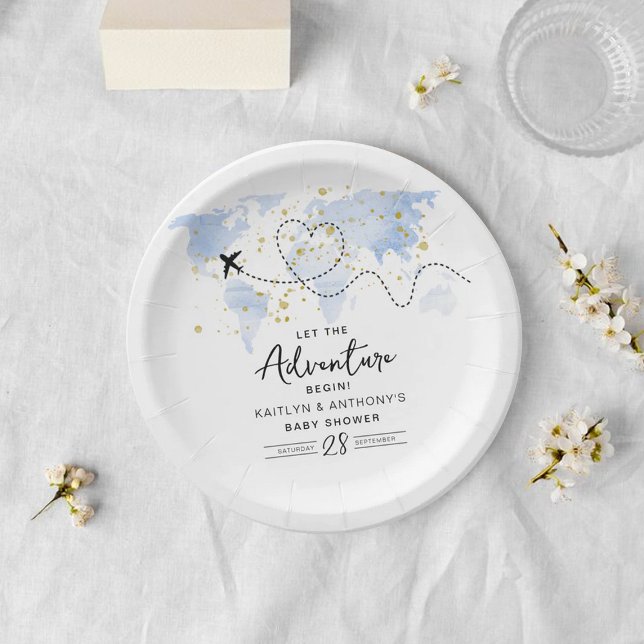 "Lass das Abenteuer an!" Reisekarte Kinderdusche Pappteller (Von Creator hochgeladen)