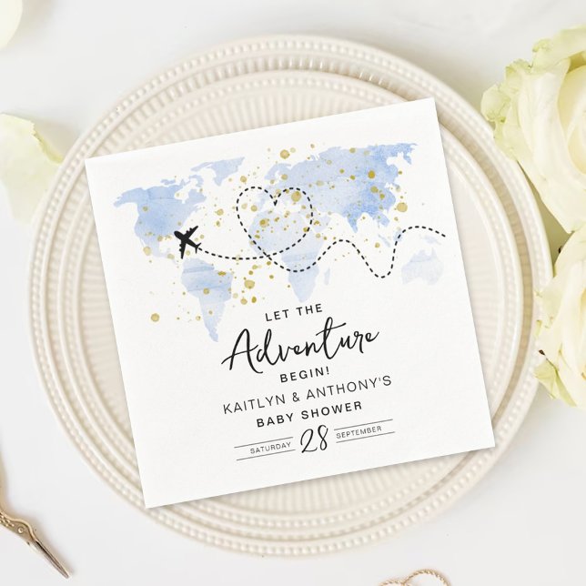 "Lass das Abenteuer an!" Reisekarte Kinderdusche Serviette (Von Creator hochgeladen)