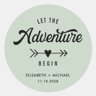 Lass das Abenteuer Begin Sage Green Wedding Runder Aufkleber