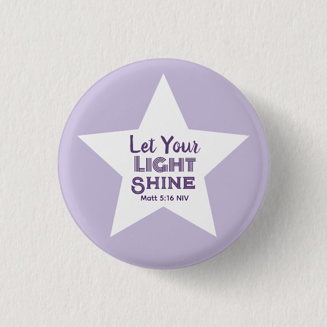 Lass dein Licht scheinen Bibelvers Weißer Stern Li Button (Vorderseite)