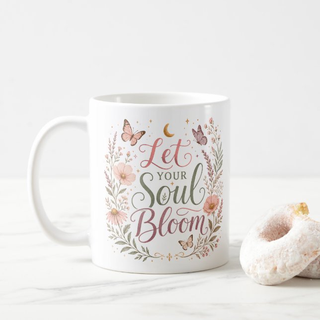 Lass deine Seele mit Boho-Wildblumen erblühen Kaffeetasse (Mit Donut)