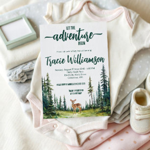 Lass den Adventure Begin! Woodland Fawn Babydusche Einladung
