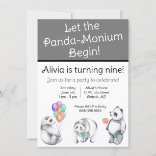 Lass den Panda-Monium Begin! Panda zum Geburtstag Einladung