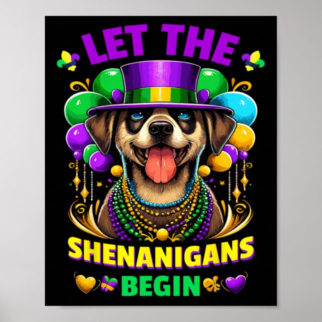 Lass den Shenanigans Begin Mardi Gras Dog Kinder M Poster (Vorne)