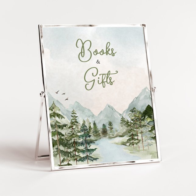 Lass der Abenteuer Begin Woodland Bücher und Gesch Poster (Forest Baby Shower Books and Gifts Sign)
