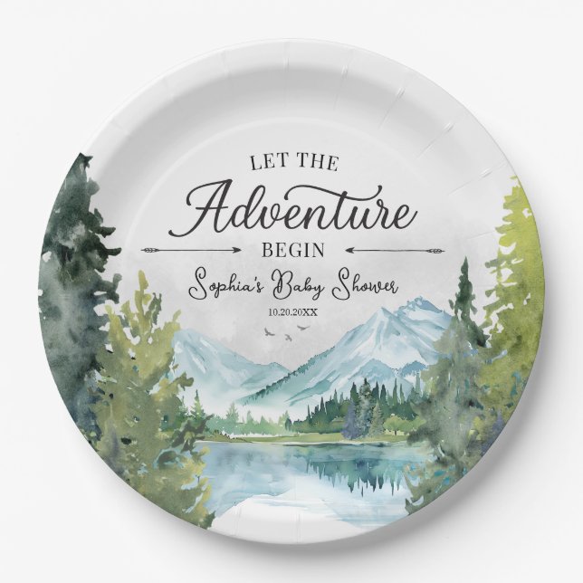 Lass der Adventure Begin Baby Shower Paper Teller (Vorderseite)