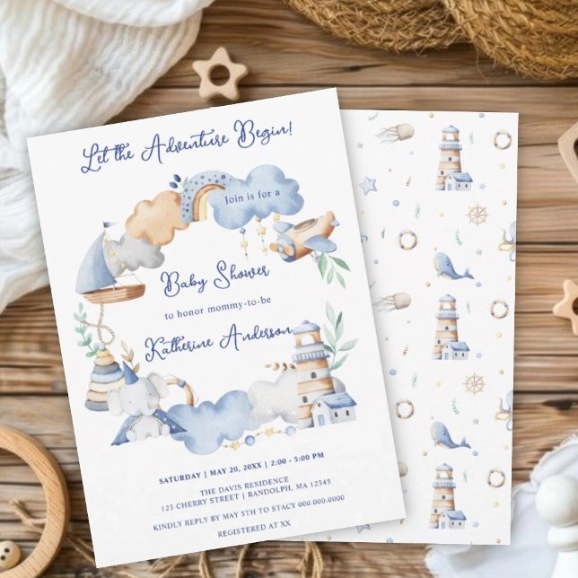 Lass der Adventure Begin Boy Baby Toy Baby Shower Einladung (Von Creator hochgeladen)