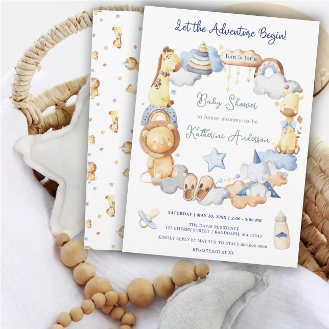 Lass der Adventure Begin Boy Baby Toy Baby Shower Einladung (Von Creator hochgeladen)