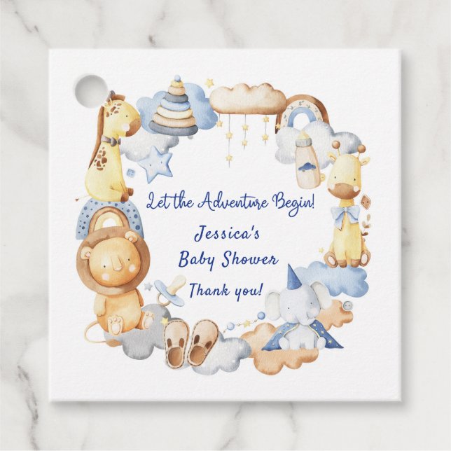 Lass der Adventure Begin Boy Baby Toy Baby Shower Geschenkanhänger (Vorderseite)