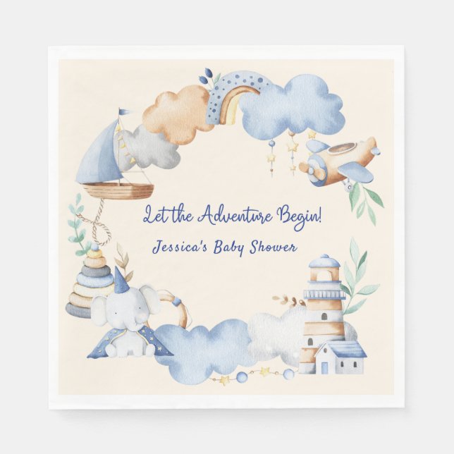 Lass der Adventure Begin Boy Baby Toy Baby Shower Serviette (Vorderseite)