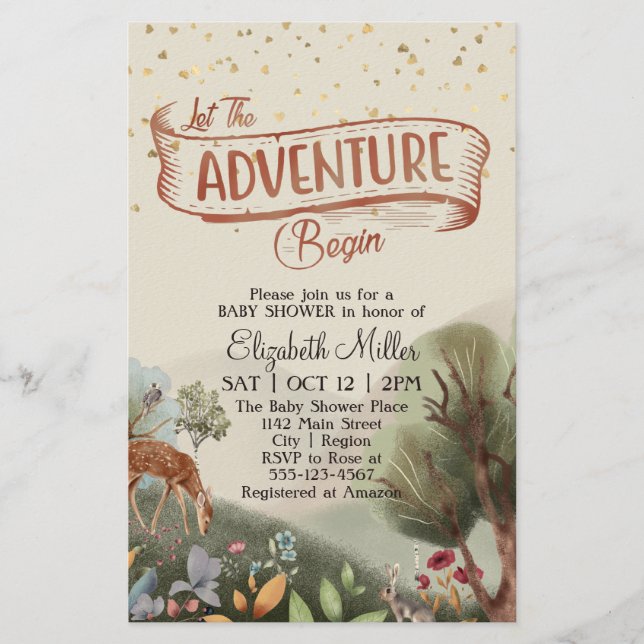Lass der Adventure Begin Forest Baby-Dusche Flyer (Vorne)