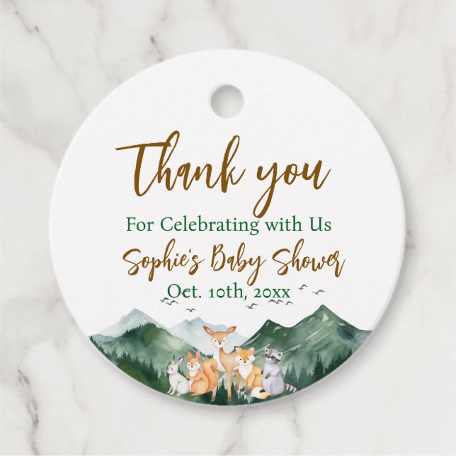 Lass der Adventure Begin Forest Baby Shower Geschenkanhänger (Vorderseite)
