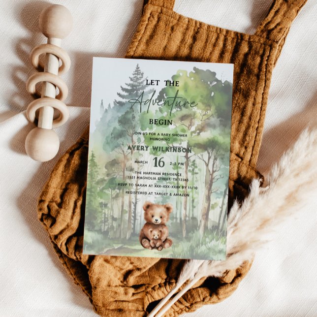 Lass der Adventure Begin Forest Bear Baby Shower Einladung (Von Creator hochgeladen)
