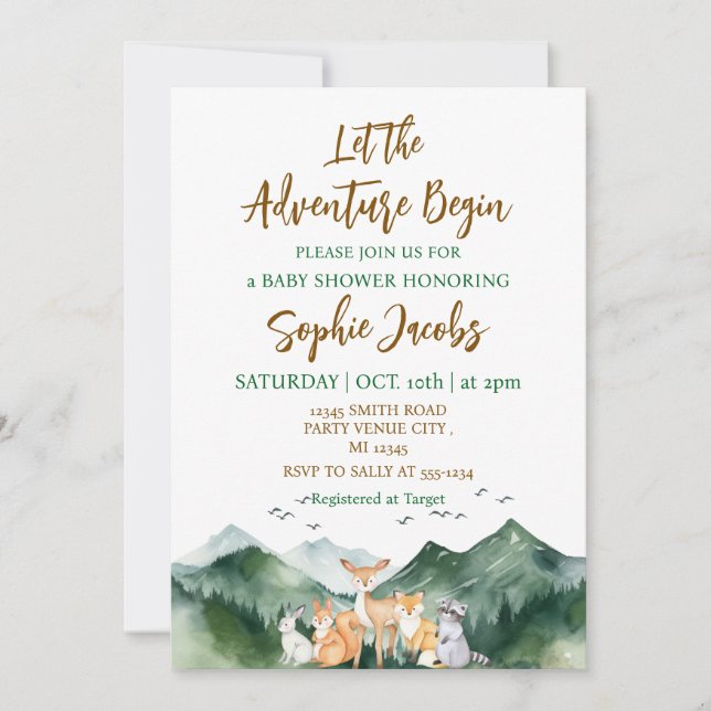 Lass der Adventure Begin Forest Rustic Baby Shower Einladung (Vorderseite)
