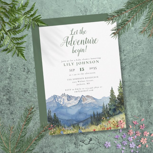 Lass der Adventure Begin Mountain Baby Dusche Einladung (Let The Adventure Begin Mountain Baby Shower Invitation)