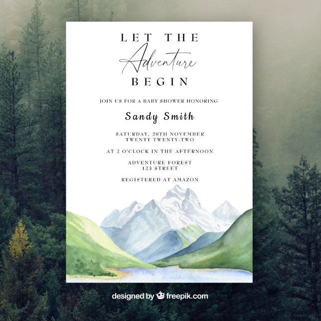 Lass der Adventure Begin Mountain Boy Baby Dusche Einladung (Von Creator hochgeladen)