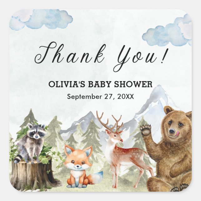 Lass der Adventure Begin Mountain Boy Baby Shower Quadratischer Aufkleber (Vorderseite)