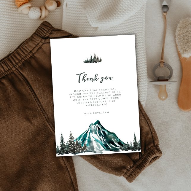 Lass der Adventure Begin Mountain Pine Baby Dusche Dankeskarte (Let The Adventure Begin Mountain Pine Baby Shower Thank You Card)