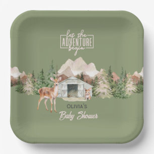Lass der Adventure Begin Mountain Sage Baby Dusche Pappteller