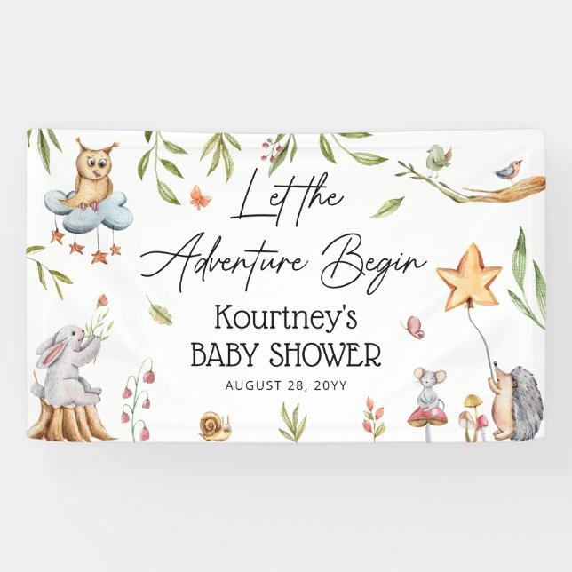 Lass der Adventure Begin' Woodland Baby Dusche Banner (Horizontal)