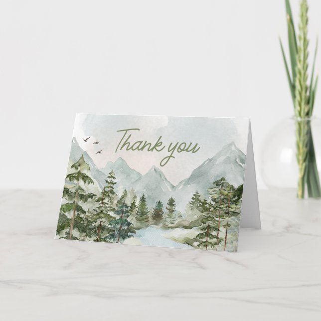 Lass der Adventure Begin Woodland Baby Shower Dankeskarte (Vorderseite)