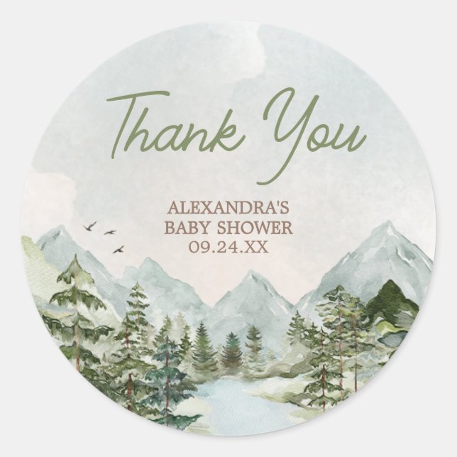 Lass der Adventure Begin Woodland Baby Shower Runder Aufkleber (Vorderseite)