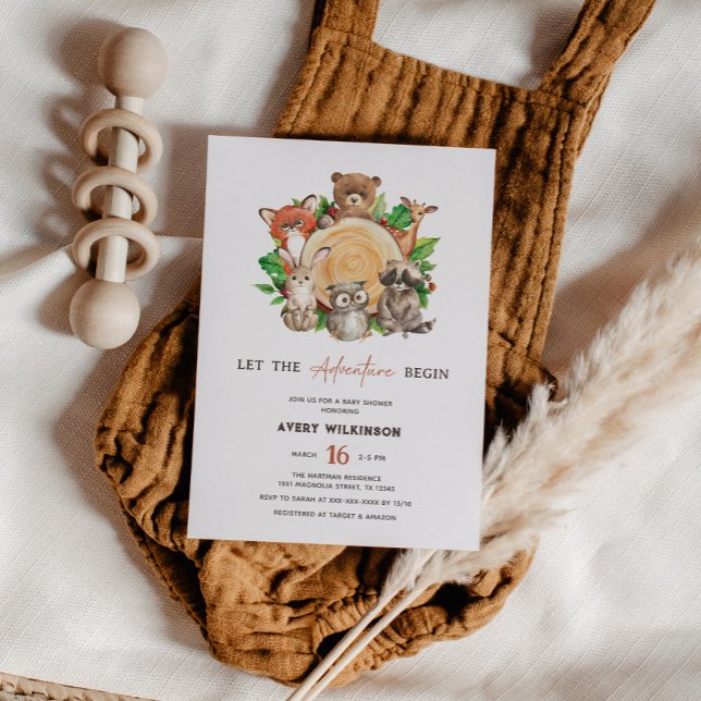 Lass der Adventure Begin Woodland Boy Baby Dusche Einladung (Von Creator hochgeladen)