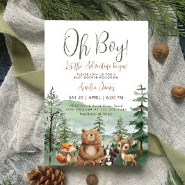 Lass der Adventure Begin Woodland Boy Baby Shower Einladung