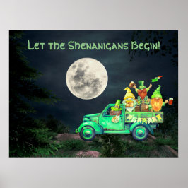 Lass der Shenanigans Begin Irish Gnomes Full Moon Poster