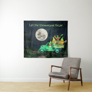 Lass der Shenanigans Begin Irish Gnomes Full Moon Wandteppich