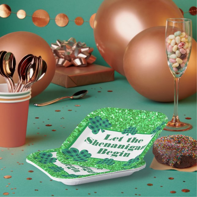 Lass der Shenanigans Beginnen Sie grünes Funkeln K Pappteller (Multi)