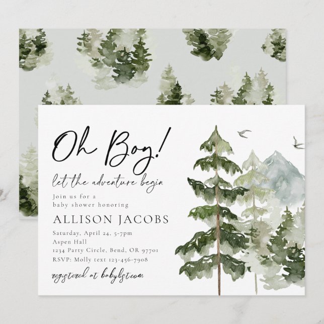 Lass des Adventure Begin Baby Shower Einladungen (Vorne/Hinten)