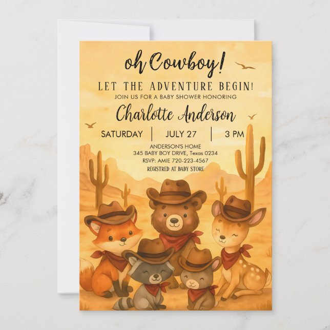Lass des Adventure Begin Cowboy Baby Shower Boy Einladung (Vorderseite)