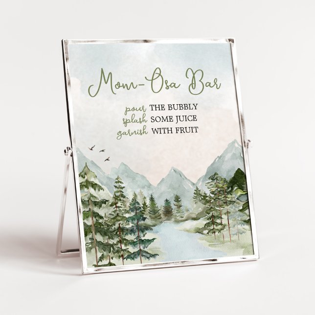 Lass des Adventure Begin Woodland Mama Osa Bar Poster (Forest Baby Shower Mom Osa Bar Sign)