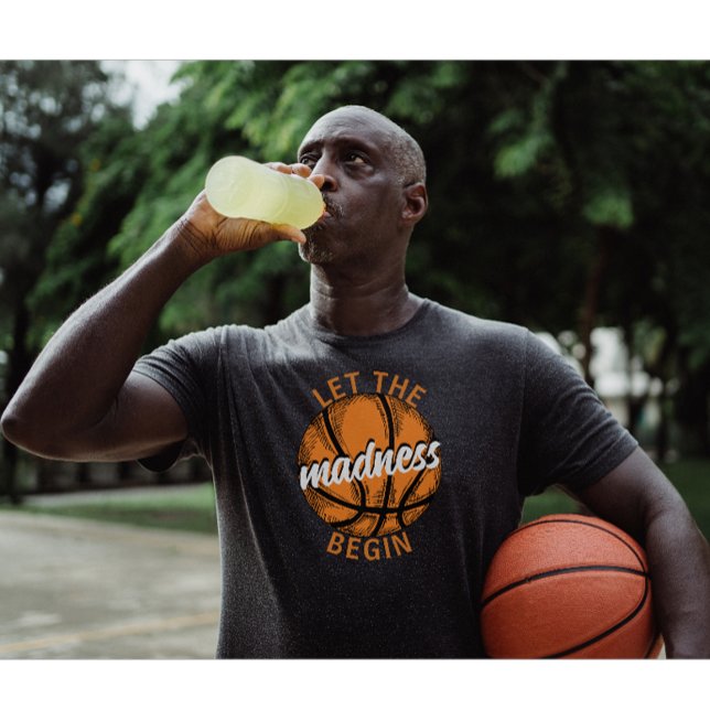 Lass des Basketball-Orangentextes "Der Wahnsinn be T-Shirt (let the madness begin basketball lover)