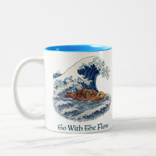 Lass dich treiben, Seeotter Große Welle Japanisch Zweifarbige Tasse