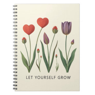 Lass dich wachsen Florales Herz Tulpen Kunst Notizblock