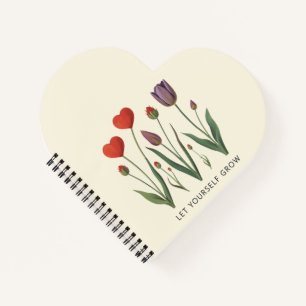Lass dich wachsen Florales Herz Tulpen Kunst Notizbuch