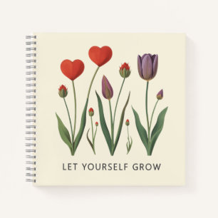 Lass dich wachsen Florales Herz Tulpen Kunst Notizbuch