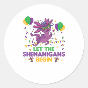 Lass die Shenanigans Begin Mardi Gras Axolotl Runder Aufkleber