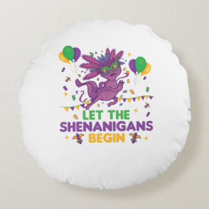 Lass die Shenanigans Begin Mardi Gras Axolotl Rundes Kissen