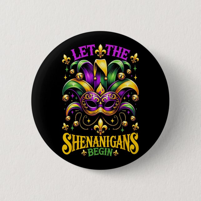 Lass die Shenanigans Begin Mardi Gras Kinder Männe Button (Vorderseite)