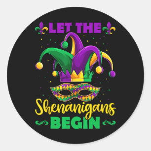 Lass die Shenanigans Begin Mardi Gras Kinder Männe Runder Aufkleber