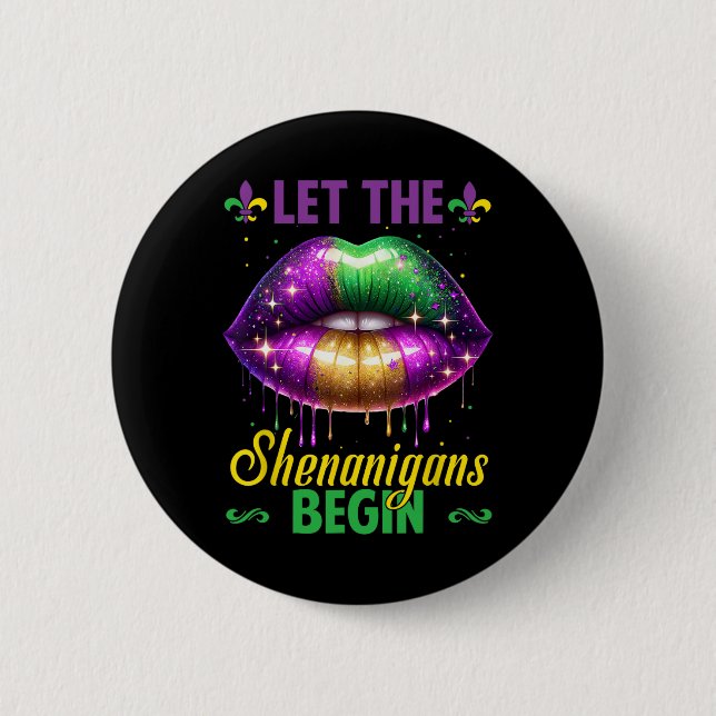 Lass die Shenanigans Begin Mardi Gras Lips Kinder  Button (Vorderseite)